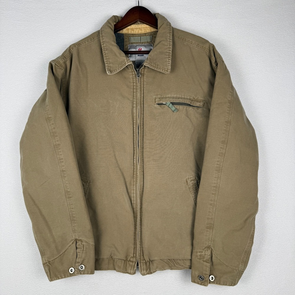Vtg Anchor Blue Mens L Tan Canvas Fleece Lined Workwear Jacket Full Zip 90s Y2K